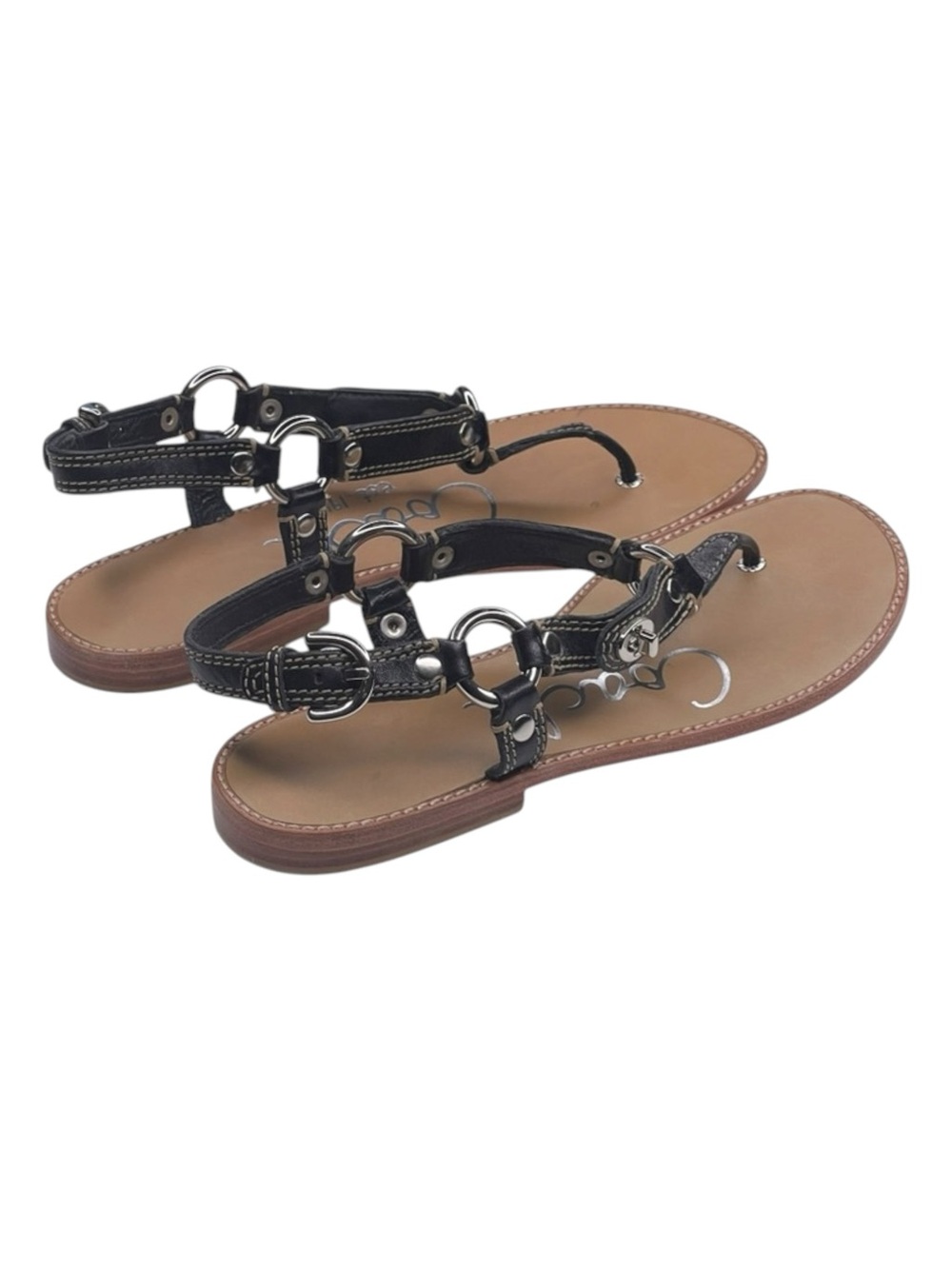 Deadstock: new Coach ࿌ Raiven Hardware Turnlock Flat Sandals ࿌ Black Leather ࿌ - Picture 3 of 16